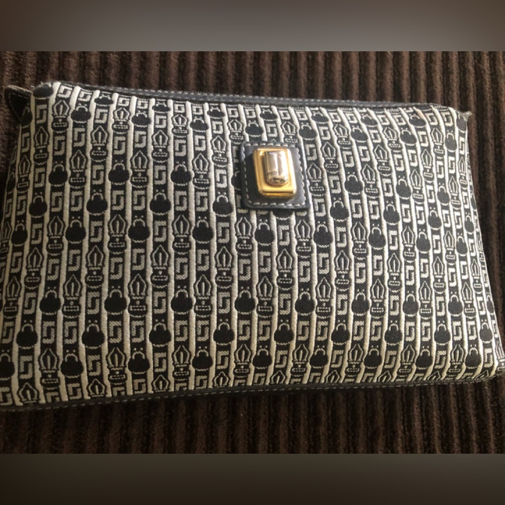 Judith Leiber Black and White Monogram Clutch Handbag